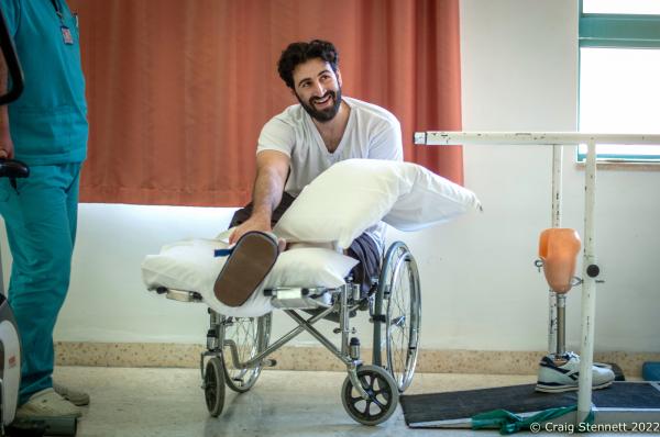 AMMAN, JORDAN-JANUARY 13: Syrian civil war refugee Moayed Srour undergoing physiotherapy at MSF&#39;s (M&eacute;decins Sans Fronti&egrave;res/Doctors Without Borders) Hopsital for Reconstructive Surgery in Amman, Jordan on January 13th, 2016. MSF opened the Al Mowasah Hospital in Tirmizi Street, Amman on the 8th September 2015. It is the first fully-fledged medical facility devoted solely to reconstructive surgery, physiotherapy and psychological support for victims of war. The Hospital is unique in offering a comprehensive care package free for its patients. It is the societies biggest single annual financial commitment with an expense of approximately &pound;7.5 million per year (2016) and a departure from its classical solely disaster response role towards one that offers &quot;rebuilding lives&quot;. (Photo by Craig Stennett/Getty Images)