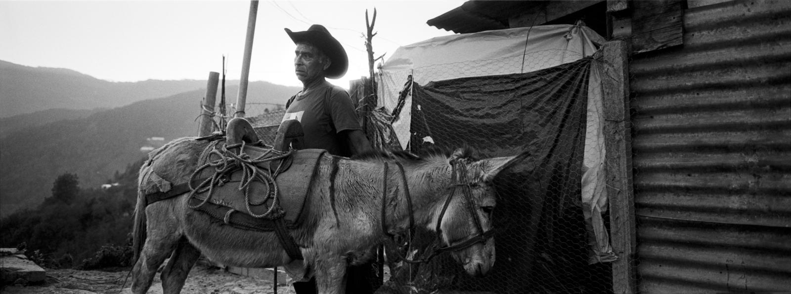 Se&ntilde;or y burro. Sierra Mixe, Oaxaca. March 2020.