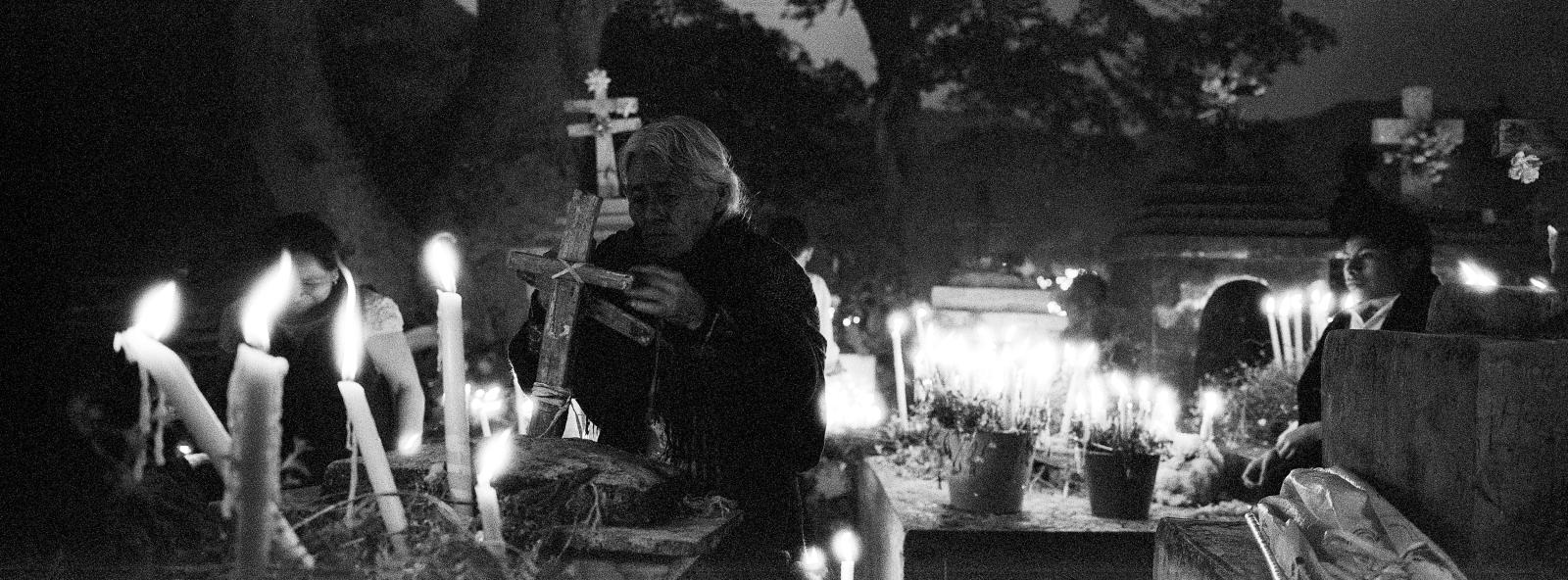 Day of the Dead in Mazatl&aacute;n Villa de Flores Oaxaca, Mexico. Photographed using a Hasselblad Xpan with black and white film.