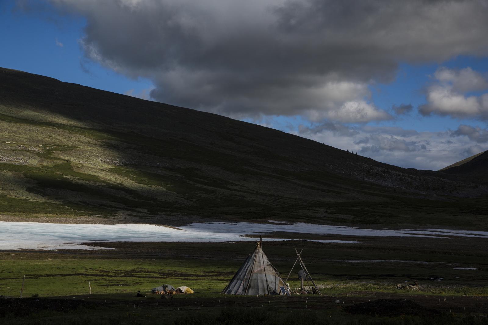 Tsaatan - Tipi in a camp in the Mongol taiga. The tipi is the...