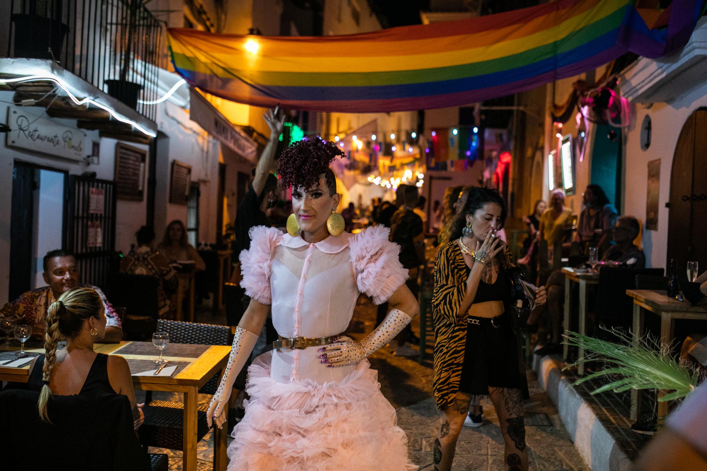 IBIZA, SPAIN - SEPTEMBER 17: Atmosphere in the LGTB area of Ibiza at night on September 17, 2021 in Ibiza, Spain. The Grand Pride March for LGBTQ+...