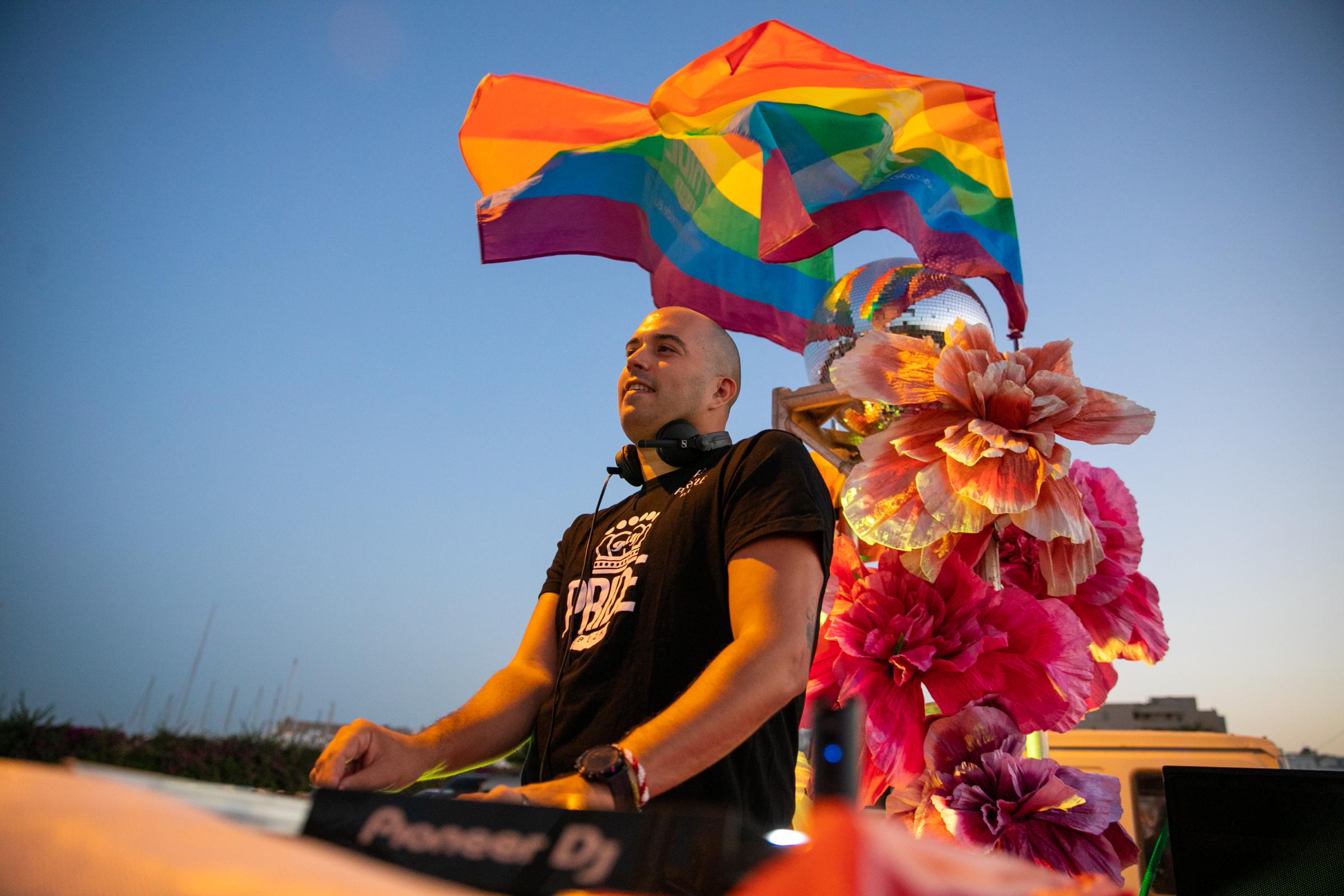 Gay Pride Takes Place In Ibiza - IBIZA, SPAIN - SEPTEMBER 17: Gay Pride Day DJ plays...