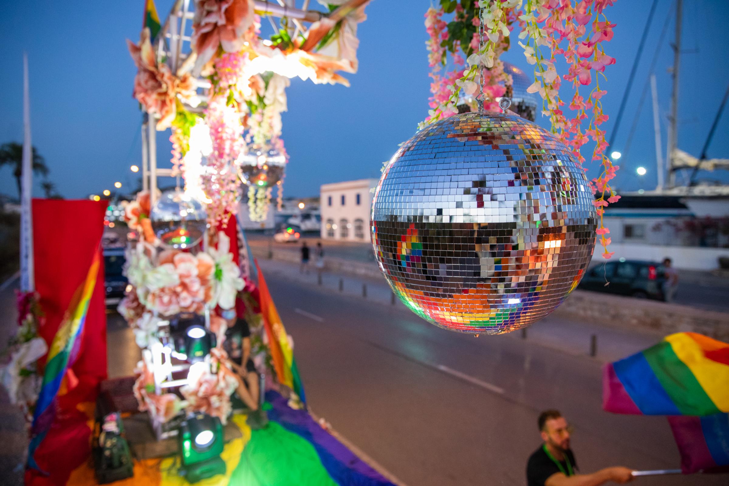 Gay Pride Takes Place In Ibiza - IBIZA, SPAIN - SEPTEMBER 17: Disco ball on the gay pride...