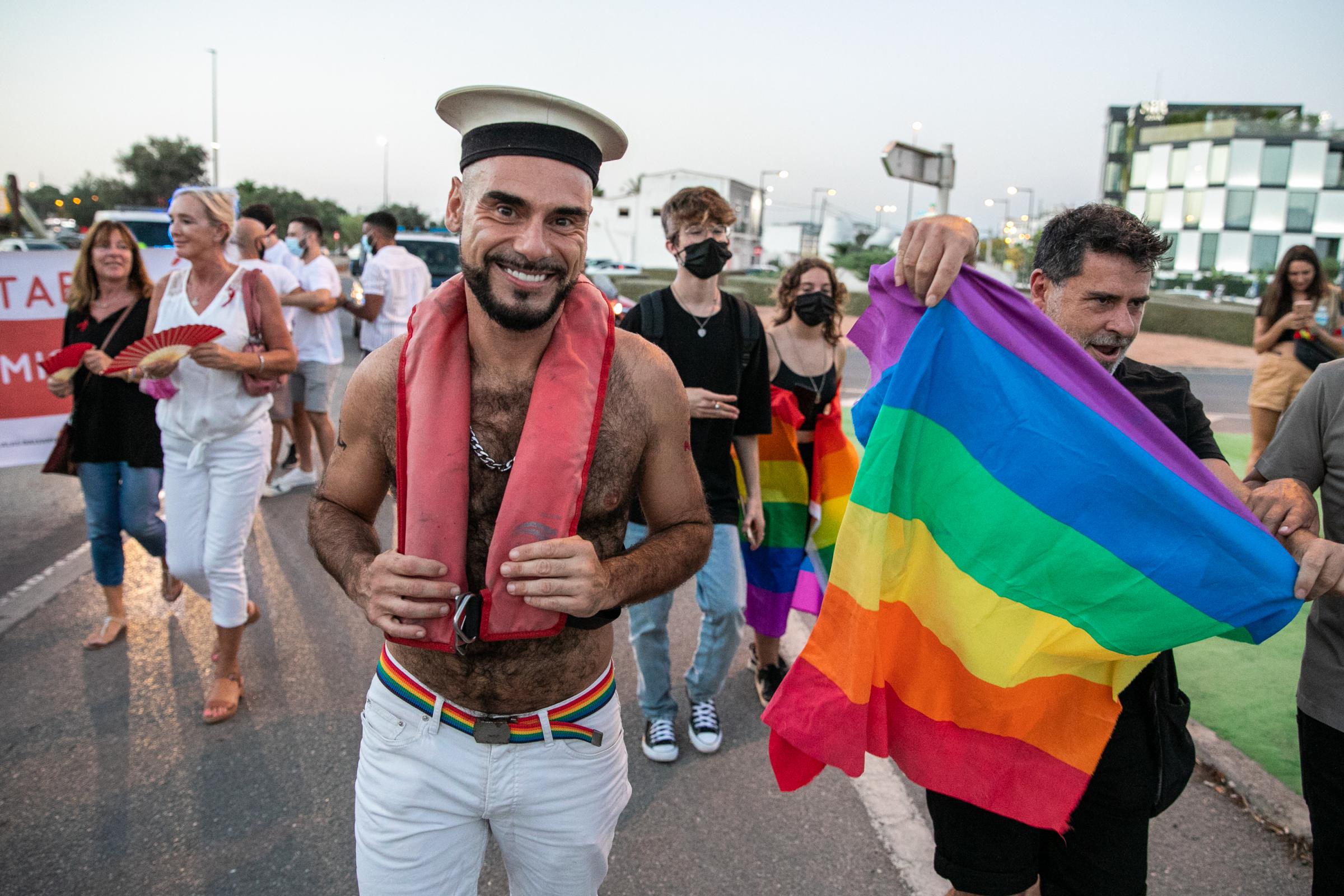 Gay Pride Takes Place In Ibiza - IBIZA, SPAIN - SEPTEMBER 17: Participants enjoy gay pride...