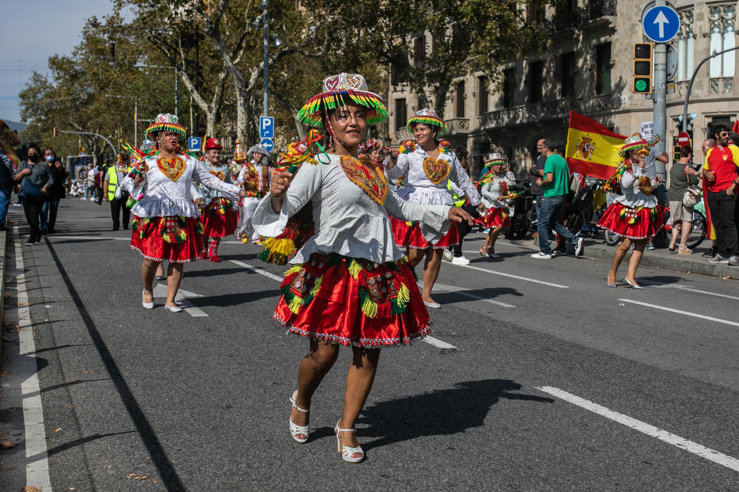 Spain's National Day Overshadowed By Colonialist Past  - BARCELONA, SPAIN - OCTOBER 12: An association of...