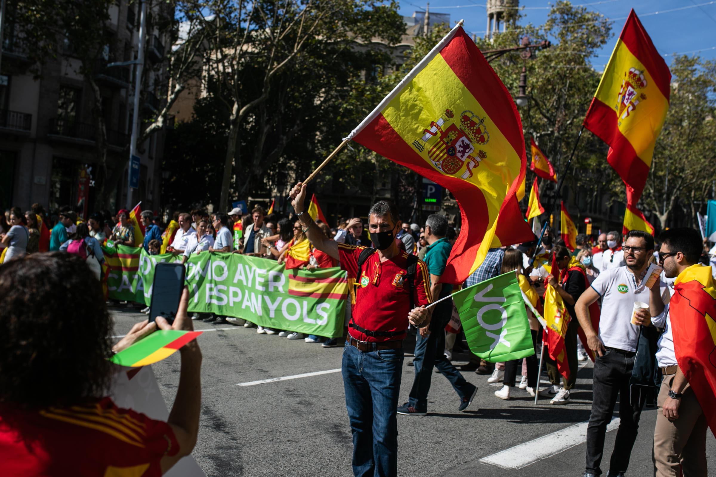 Spain's National Day Overshadowed By Colonialist Past  - BARCELONA, SPAIN - OCTOBER 12: An undocumented person...