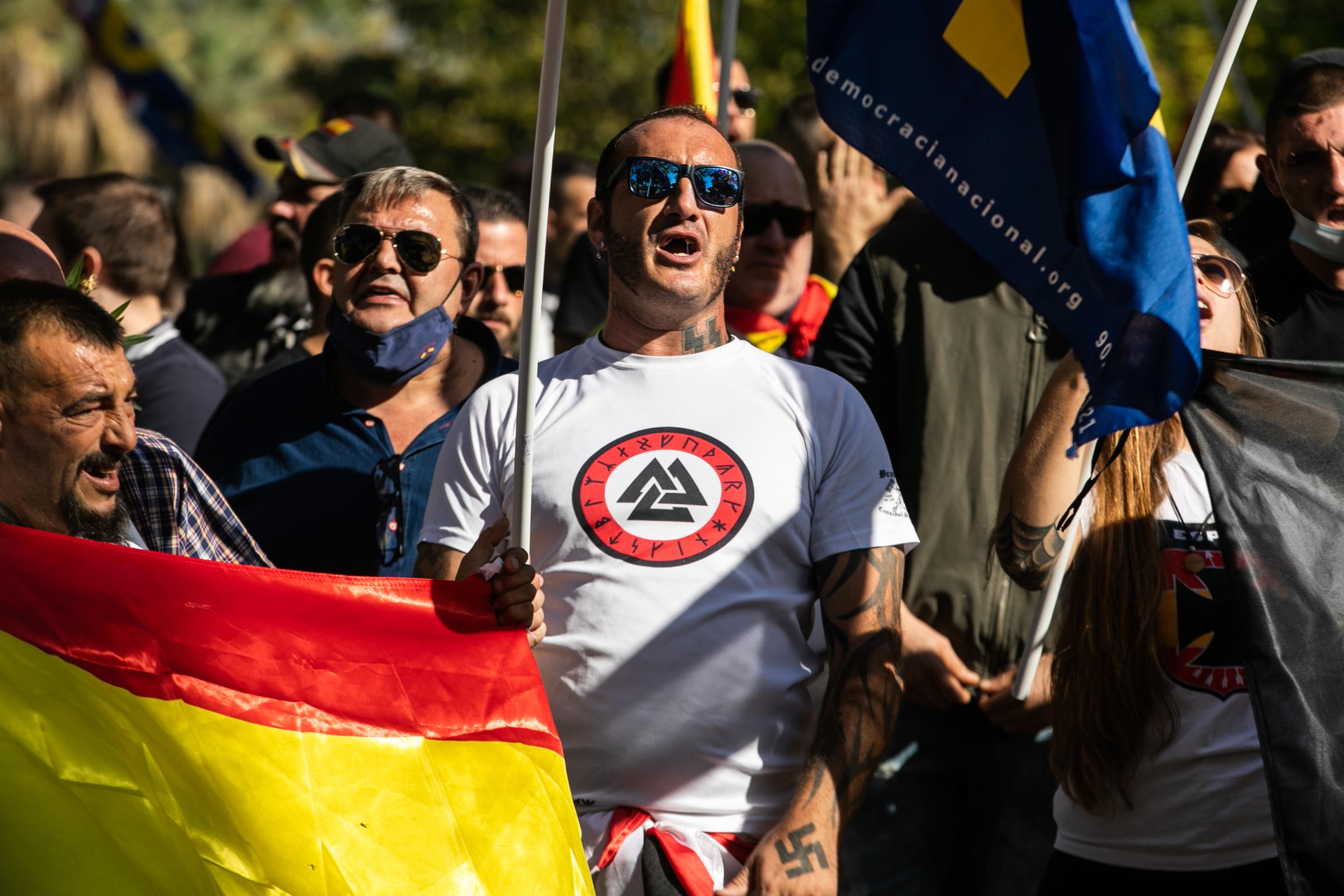 Spain's National Day Overshadowed By Colonialist Past  - BARCELONA, SPAIN - OCTOBER 12: A man with tattooed Nazi...