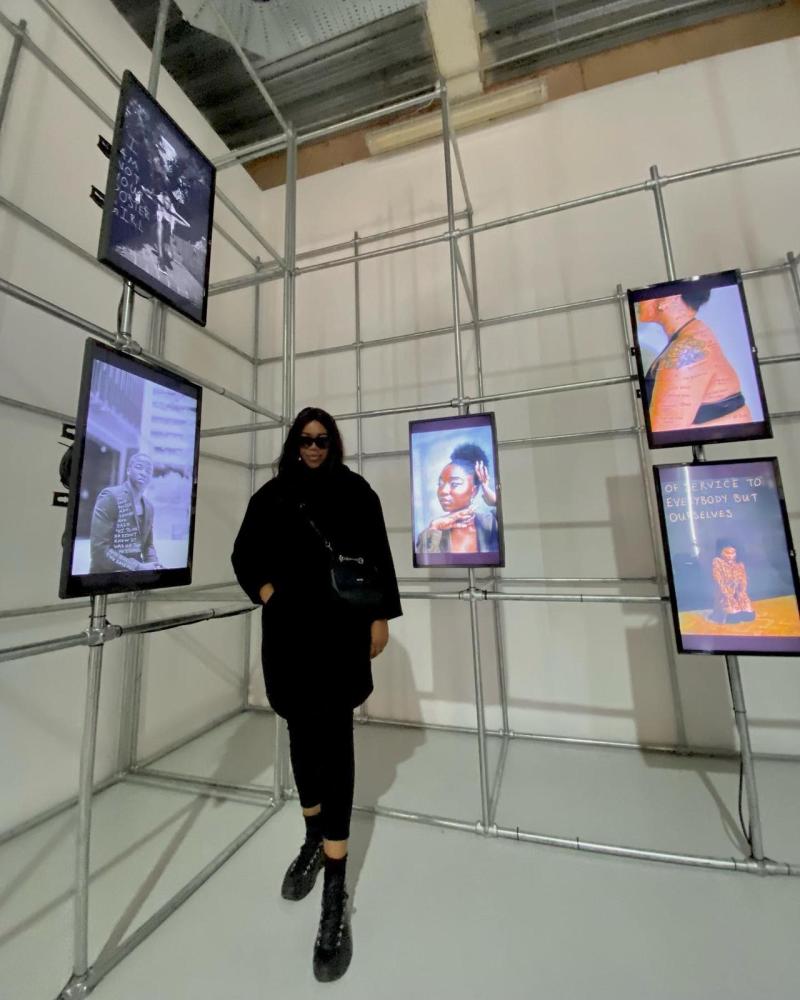 Suzannah Gabriel posing with a ...during London Fashion Week 2022