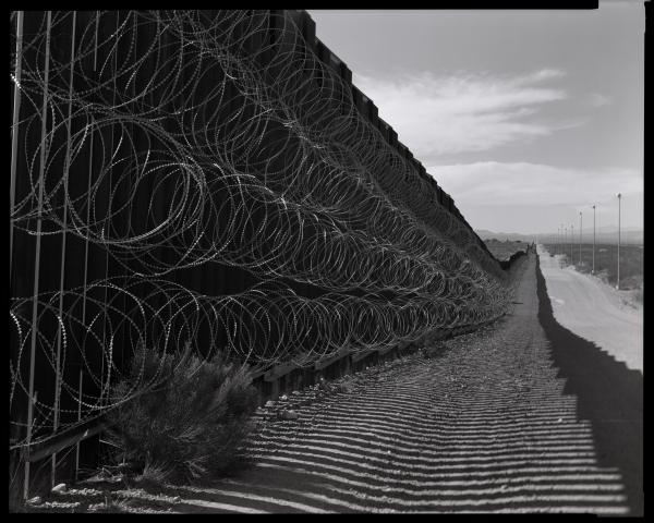 Douglas, Arizona, 2021  Concertina wire was strung along the wall in Douglas, Arizona.