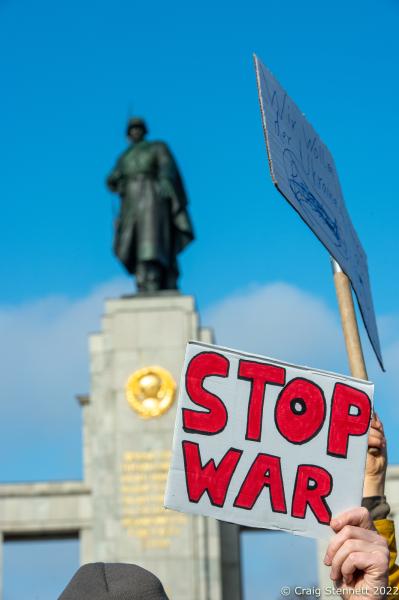 Stop the War in Ukraine Demonstration-Berlin, Germany- Getty Images - BERLIN,GERMANY-FEBRUARY 27: Domonstrators infront of the...