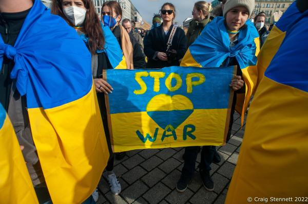 Image from Stop the War in Ukraine Demonstration-Berlin, Germany- Getty Images - BERLIN,GERMANY-FEBRUARY 27: 'Stop the War! Peace for...