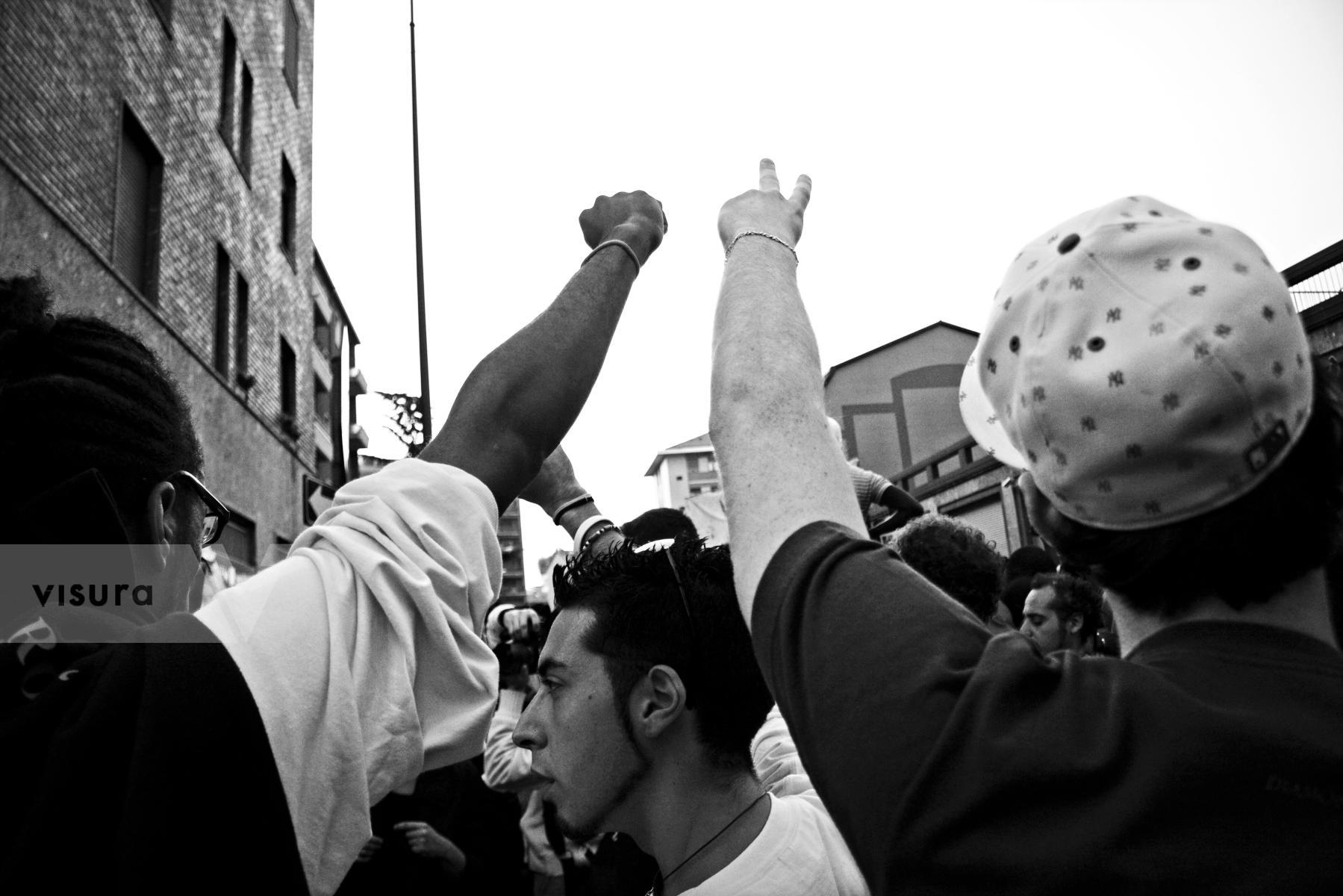 Purchase Raised fist at antiracism march by Laura Larmo