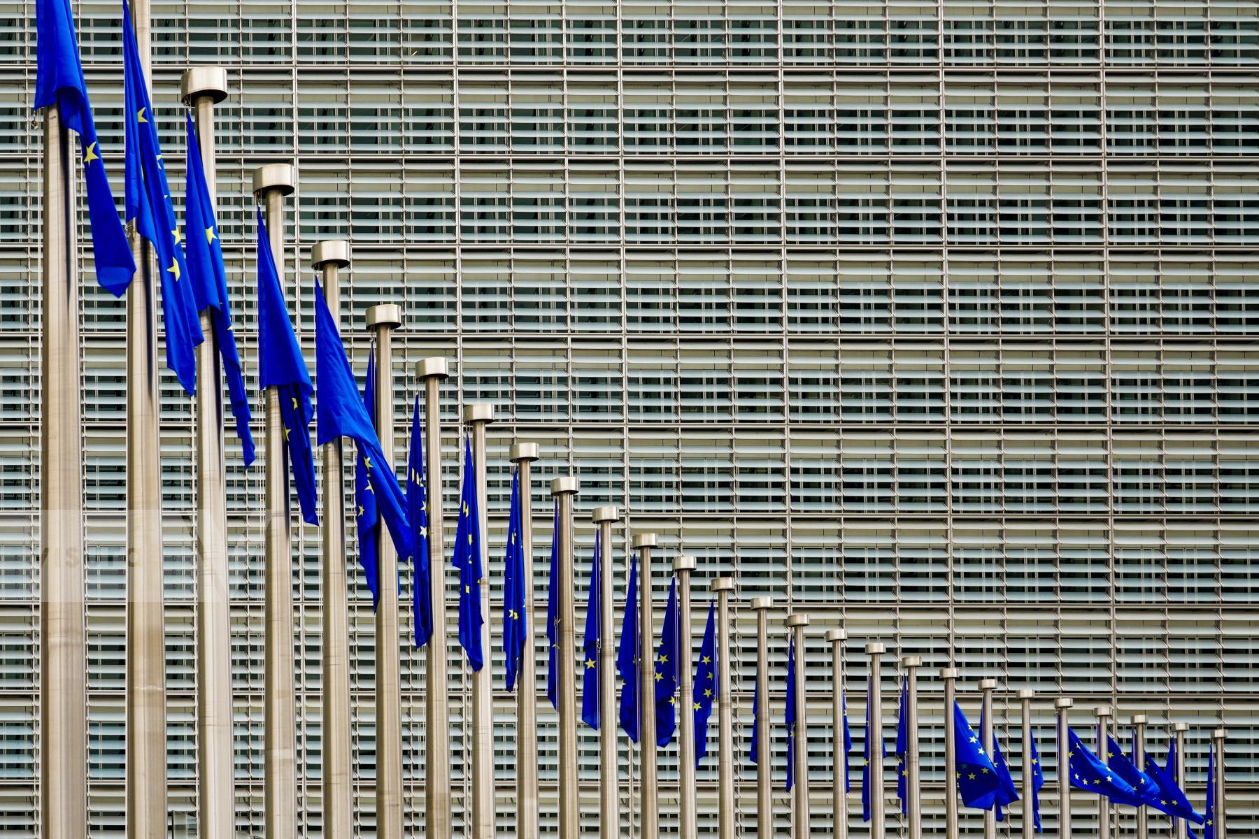 Purchase A Row of European Union Flags: The Berlaymont Building, Headquarters of the European Commission in Brussels, Belgium by Michael Nguyen