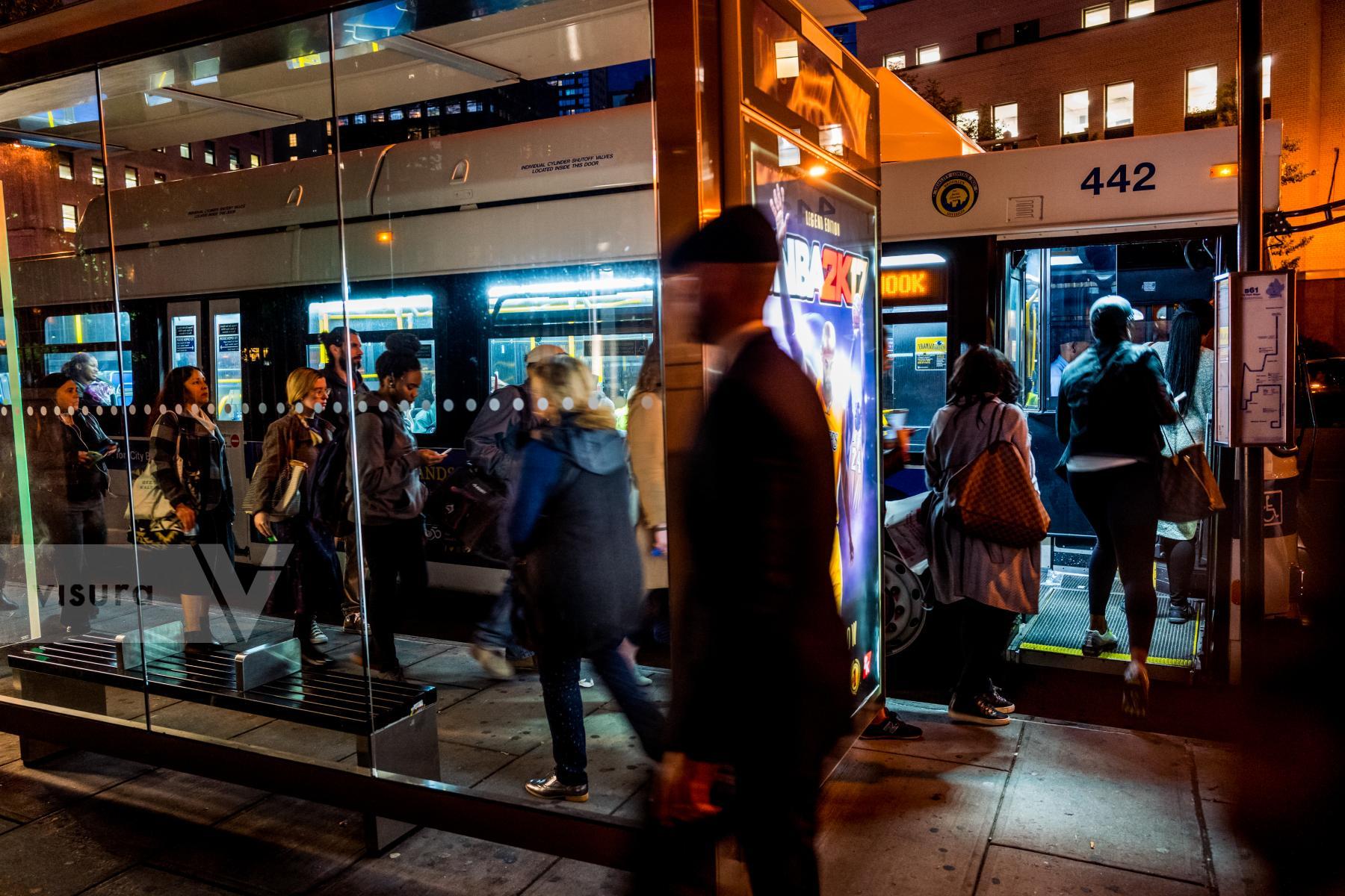 Purchase Rush Hour/NYC Bus 161011048 by Kenneth Nelson