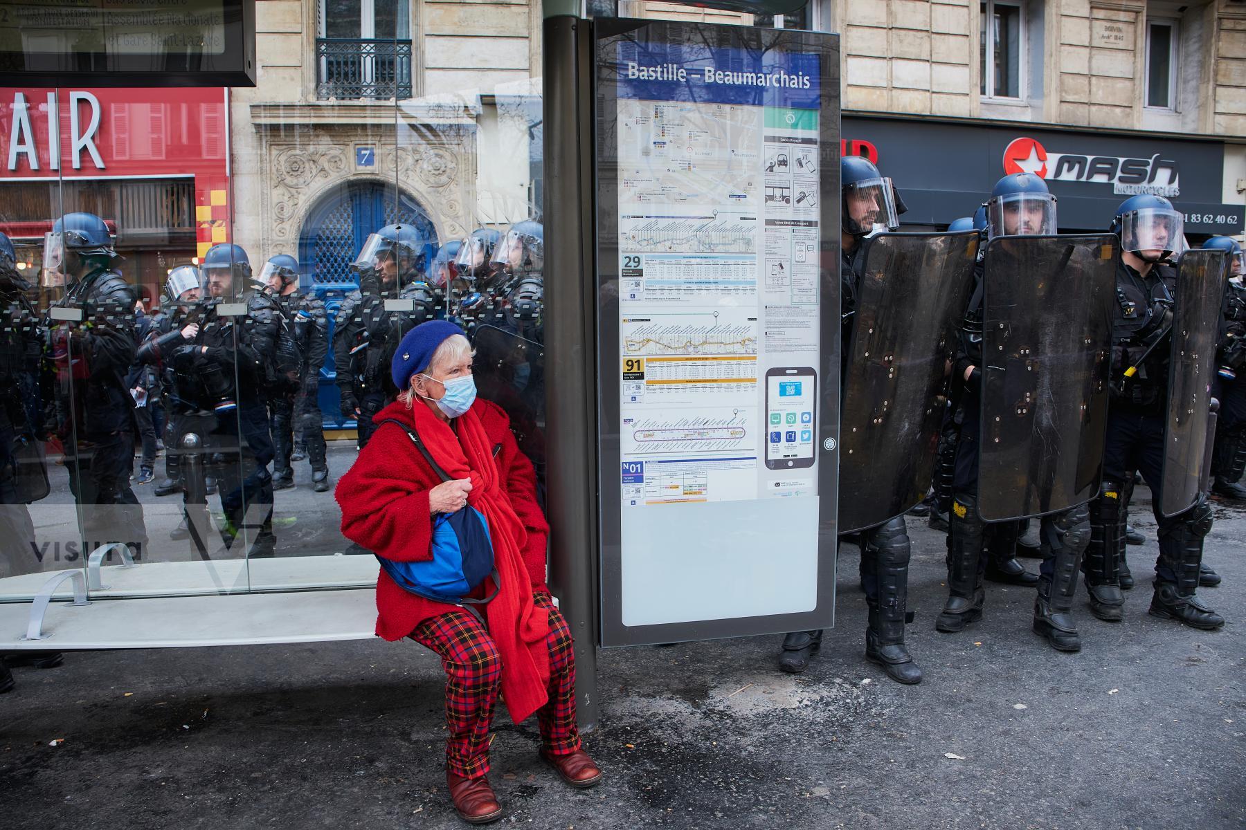 Purchase Protests in Paris against pension reform plans by Remon Haazen