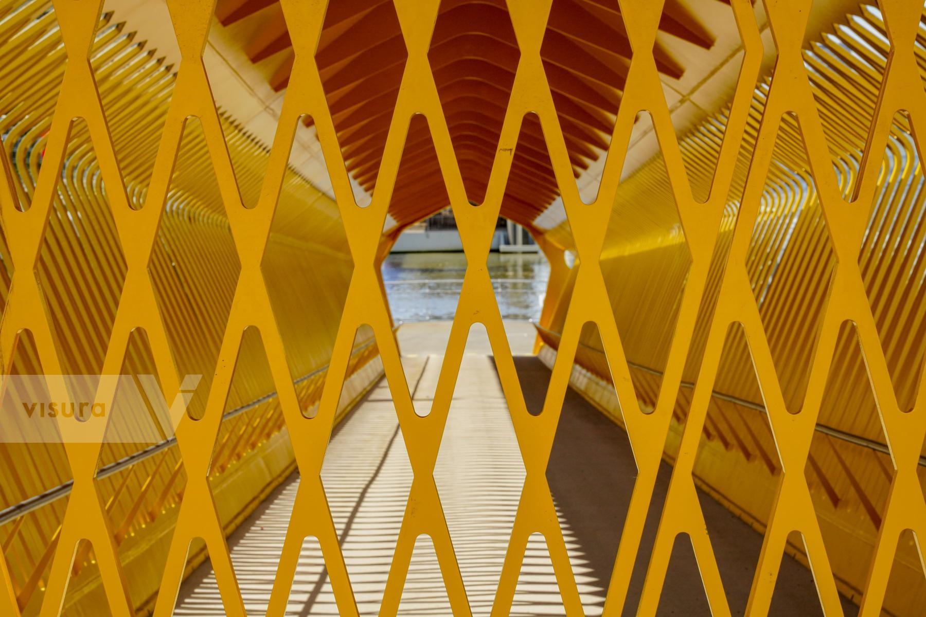 Purchase Colorful entrance gate to the cruise pontoon and terminal of the cruise ship dock in Antwerp at Jordaenskaai by Michael Nguyen